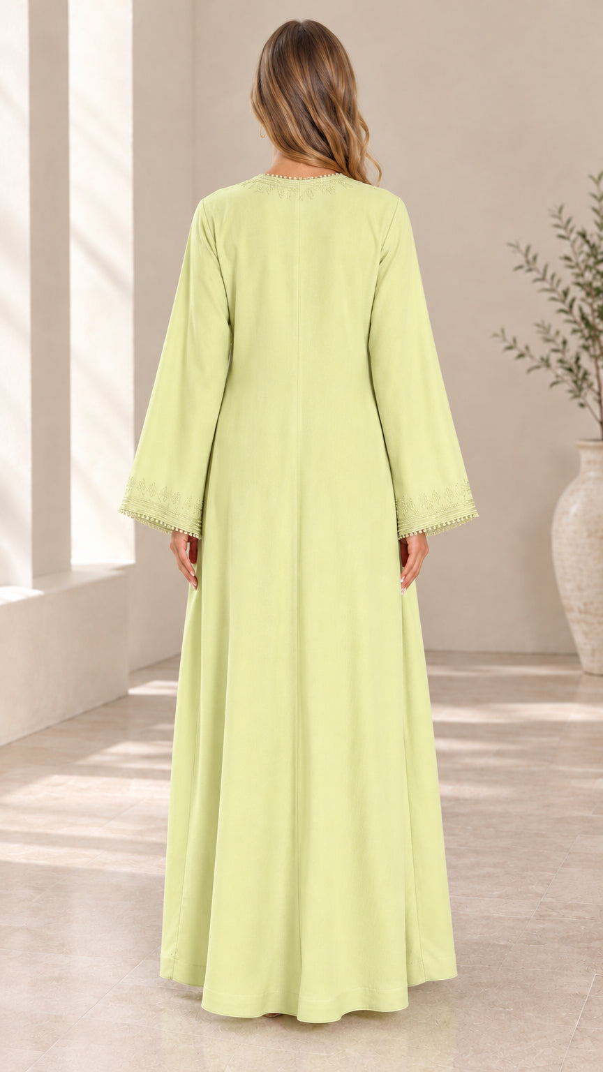Light green long sleeve maxi dress back view