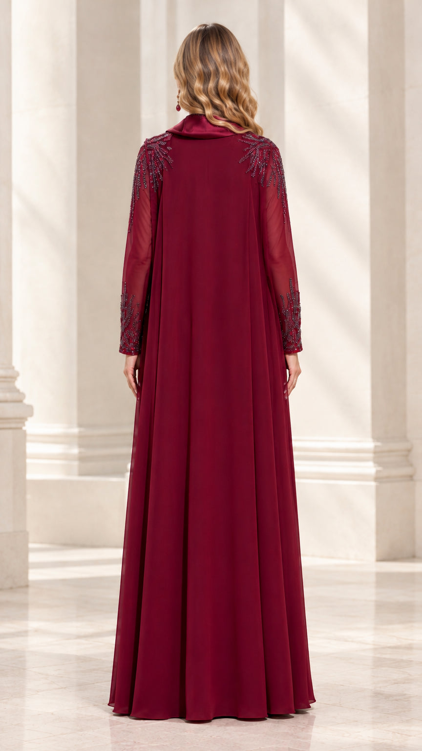 Burgundy formal maxi dress back view