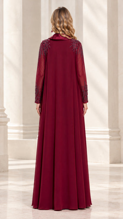 Burgundy formal maxi dress back view