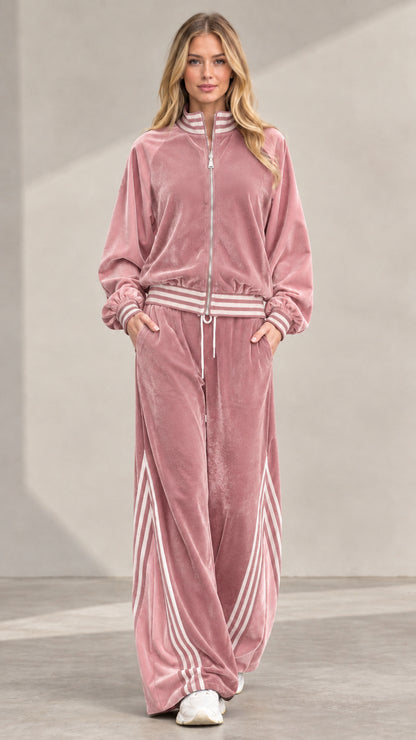 Women's dusty pink velvet tracksuit set
